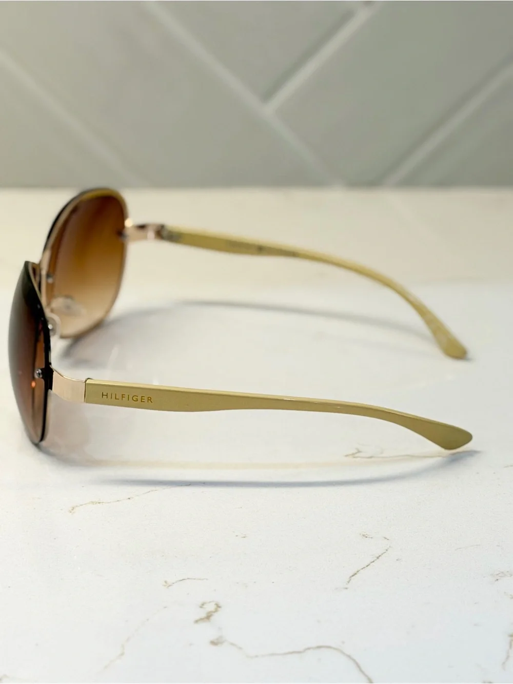 Tommy Hilfiger Brown Gradient Lens Sunglasses with Beige Temples